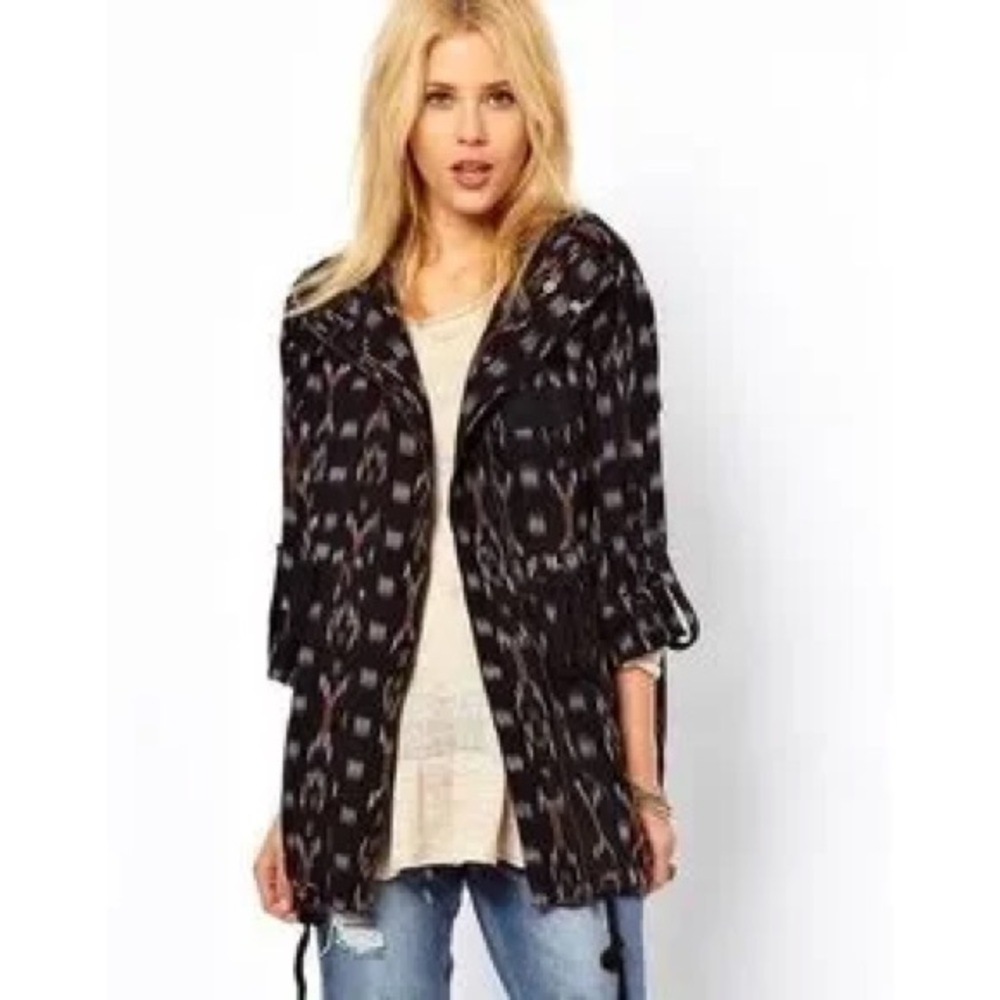 Free People “The Ikat” Black Tribal Print Utility Coat - Women’s Size XS